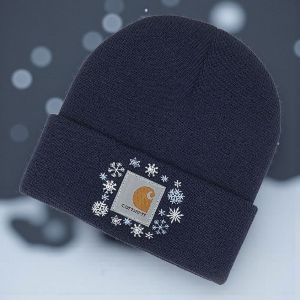 Cozy Winter Knit Beanie with Frosted Snowflake Embroidery